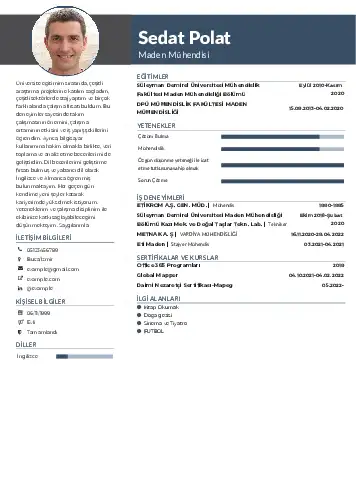 Maden Mühendisi Cv Örnekleri cv indir